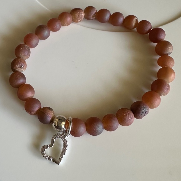6mm Matte Peach Druzy with Pave Heart Charm and Sterling Silver Spacer - Picture 7 of 7